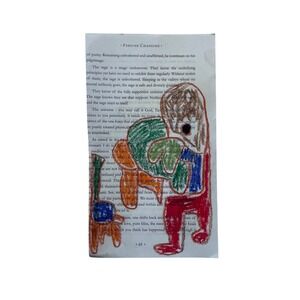 Unique Handmade Drawing on Book Page Forever‎ Changing Meditation Zen Art